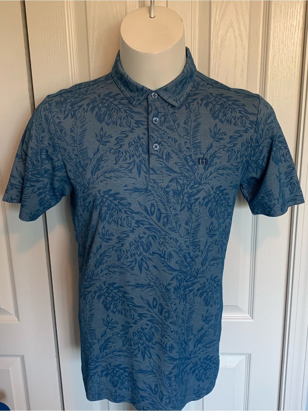 Travis Mathew Men's Blue Patterned Polo Shirt